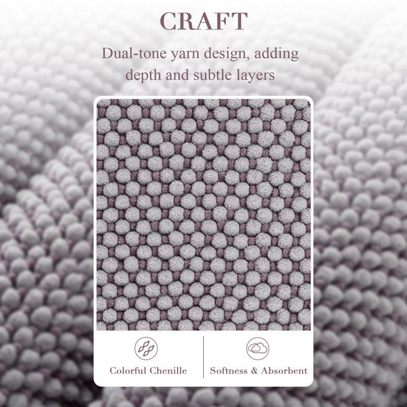Thick Soft Absorbent Non Slip Boho Bath Mats, Lavender Purple, 22*59+20*32