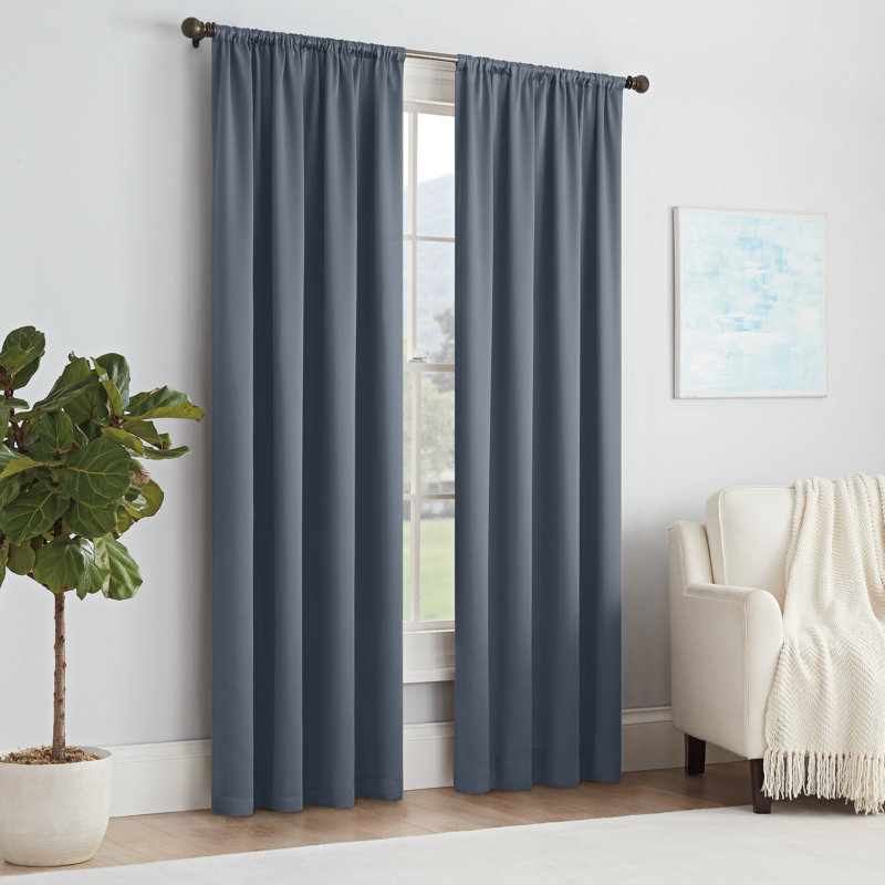 Eclipse Solid Thermapanel Room Darkening Rod Pocket Curtain, Window Curtain for Bedroom and Living Room, (1 Panel), 54 in Wide x 63 in Long, Blue