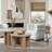 Oak Finish Manufactured Wood Round Coffee Table with 4 Pillar Legs