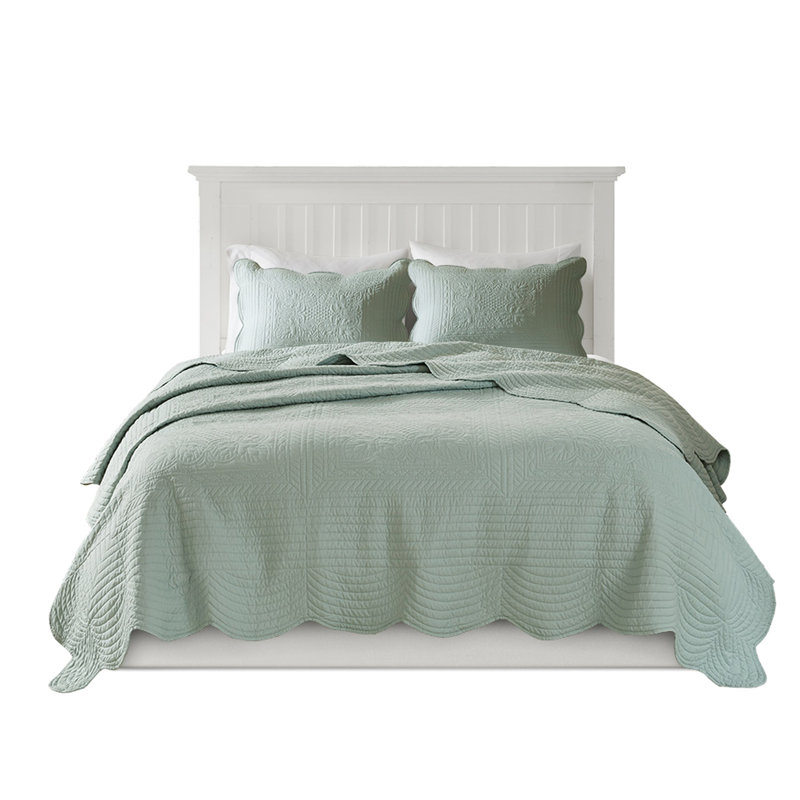 Courtepointe double / grand lit, ornement festonné réversible, texture en microfibre, rembourrage 90% coton, lavage à la machine, pièce de style champêtre, motif, tissu, simple à la campagne