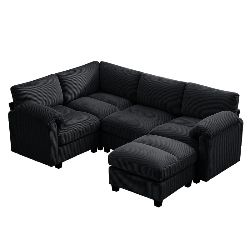 Canapé modulaire 5 places avec accoudoirs coussinés, Chenille noir, H 31,9 po x l 87 po x P 26,8 po