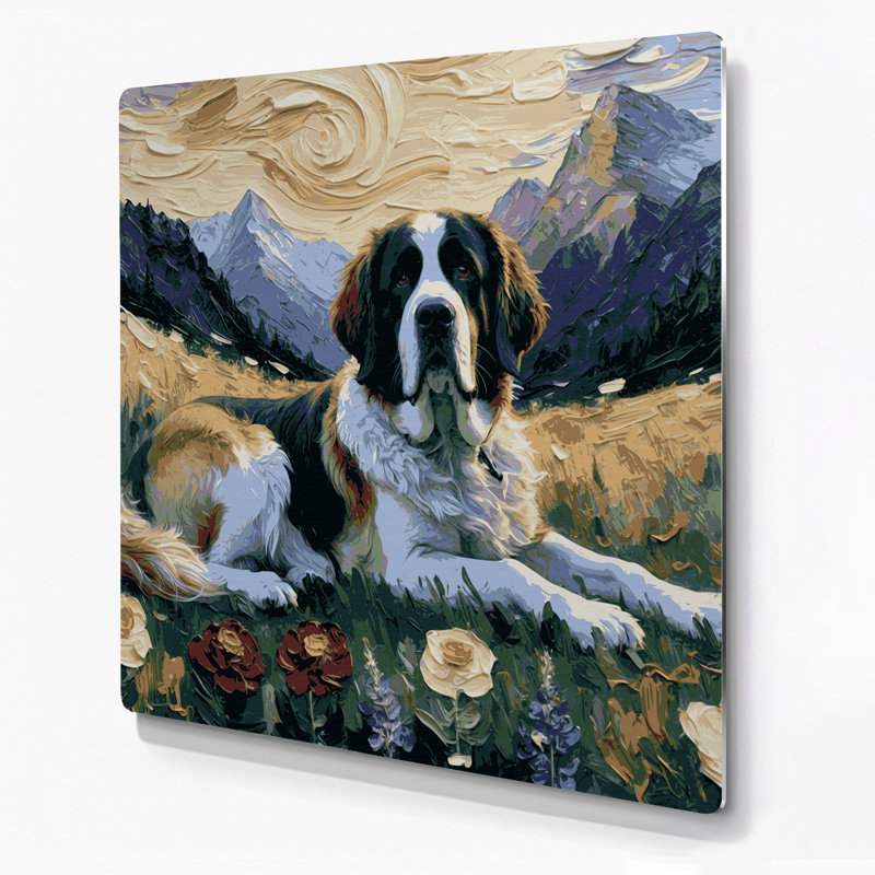 «Dogs Saint Bernard», art mural en métal bleu, H 16 po x l 16 po