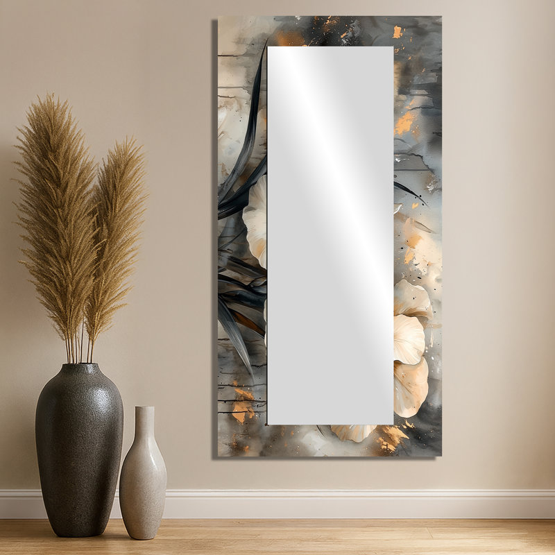 Iris jaune gris Desire II - miroir mural floral - imprimé sur métal, 28 po x 55 po