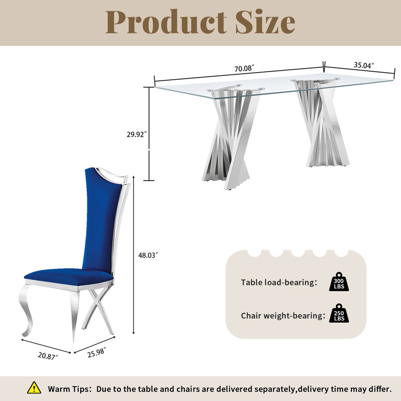 Ensemble repas, 5 pièces: table, 4 chaises, Bleu / argent, Argent argent