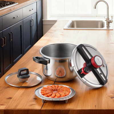 Autocuiseur, autocuiseur de 10 pte en acier inoxydable, récipient à pression avec grille de cuisson à la vapeur, couvercle en verre trempé, trois réglages de pression pour la viande, les haricots, le riz, la soupe, les sauces, la cuisson jusqu'à 100 kPa