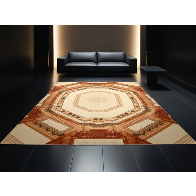 Tapis d'inspiration mondiale Madiun lavable à la machine en brun - reliure beige