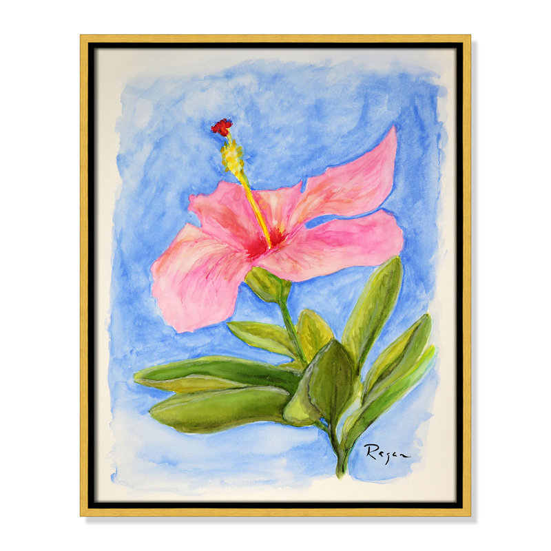 Fleur d'hibiscus rose par Mike Ragan, H 21,5 po x l 17,5 po, Doré