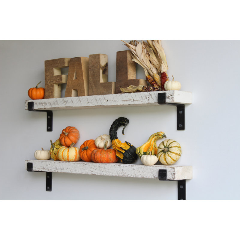 Brennon 2 Piece Reclaimed Barn Wood Bracket Shelf, White Washed, 2" H x 40" W x 4.5" D