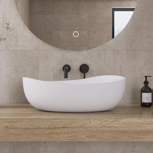 Fslefay 24' White Solid Surface Bathroom Countertop Sink