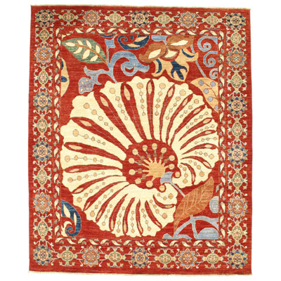 Suzani Wool Oriental Area Rug in Red/Ivory/Light Green