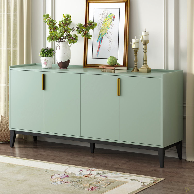 Armoire de rangement Buffet avec 4 portes pour le couloir, le vestibule, le salon et la tablette réglable, Vert