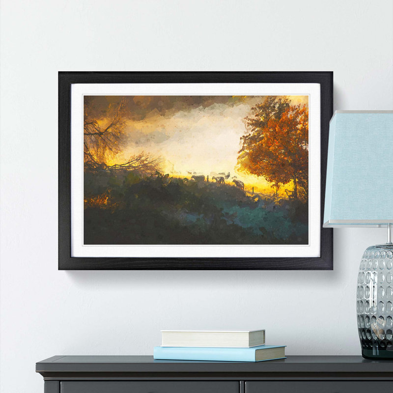 Sheep in Sweden in Abstract - Picture Frame Graphic Art Print, Black, 50cm H x 76cm W x 2cm D