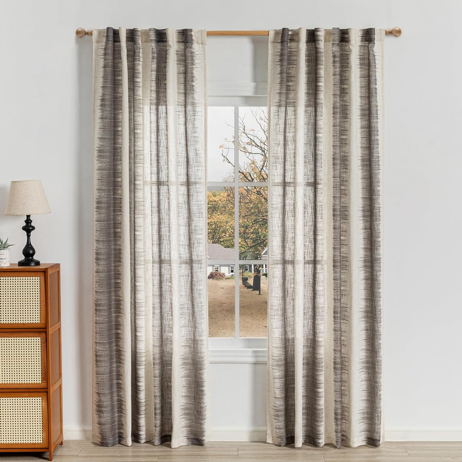 Latitude Run® Line printed linen transparent curtain light filter Wayfair