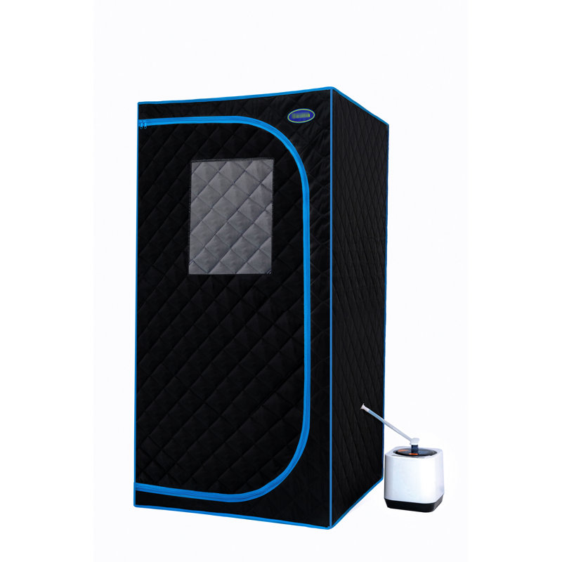 Tente portative noire à vapeur pleine grandeur - Spa personnel avec générateur, télécommande, fauteuil pliable. Facile à installer, chauffage rapide et ul. Isolation, tissu imperméable, 360 buses. 9 réglages de vitesse,