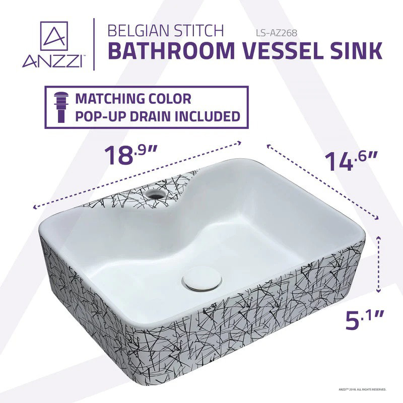 ANZZI Belgian 14.6'' Gray/White Vitreous China Square Bathroom Sink with Overflow