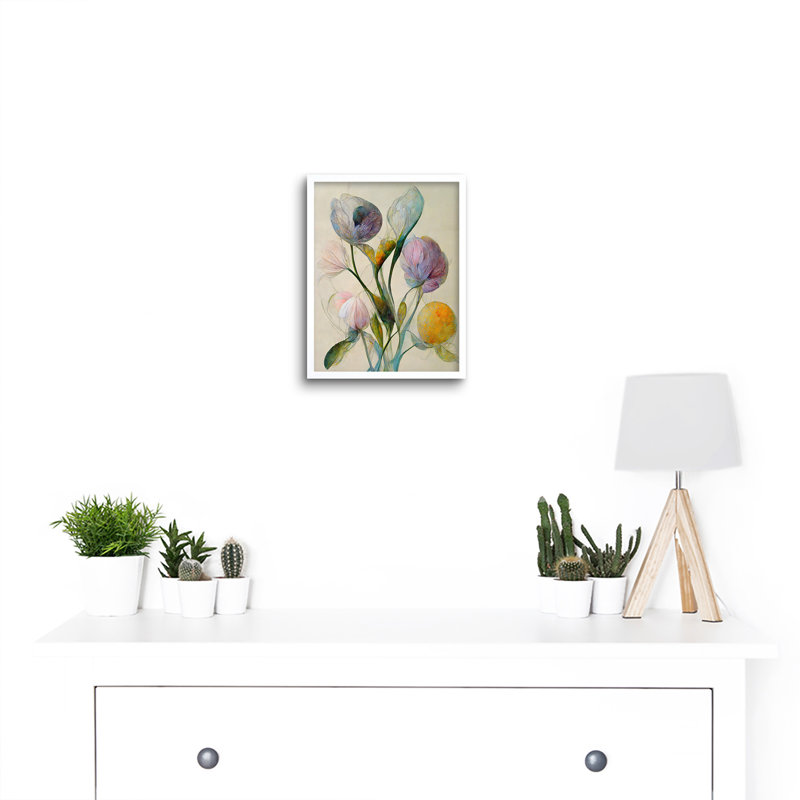 Modern Elegant Pastel Bouquet Abstract Flowers 1 Piece Wall Art, 25.9cm H x 20.6cm W x 1.5cm D, White Framed Unframed