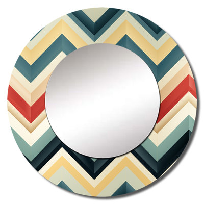 Soft Color Vintage Multicolor Chevron - chevron  Decorative Wall Mirror, Glam Large Round Mirror, Printed Metal Art