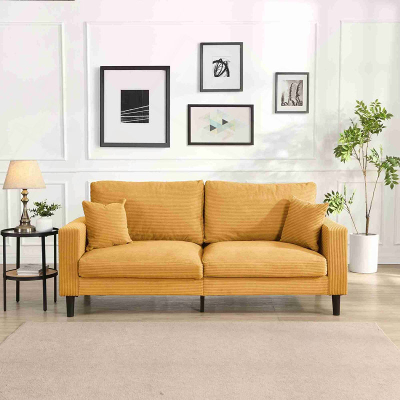 Canapé à trois places de 74 po à haute résilience, canapé à 3 places avec cadre en bois, canapé rembourré moderne et confortable, appartement dans la chambre à coucher salon, orange