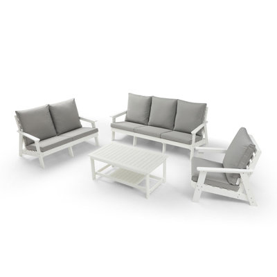 HIPS Loveseat With Cushion, Wood Grain Outdoor Garden Sofa