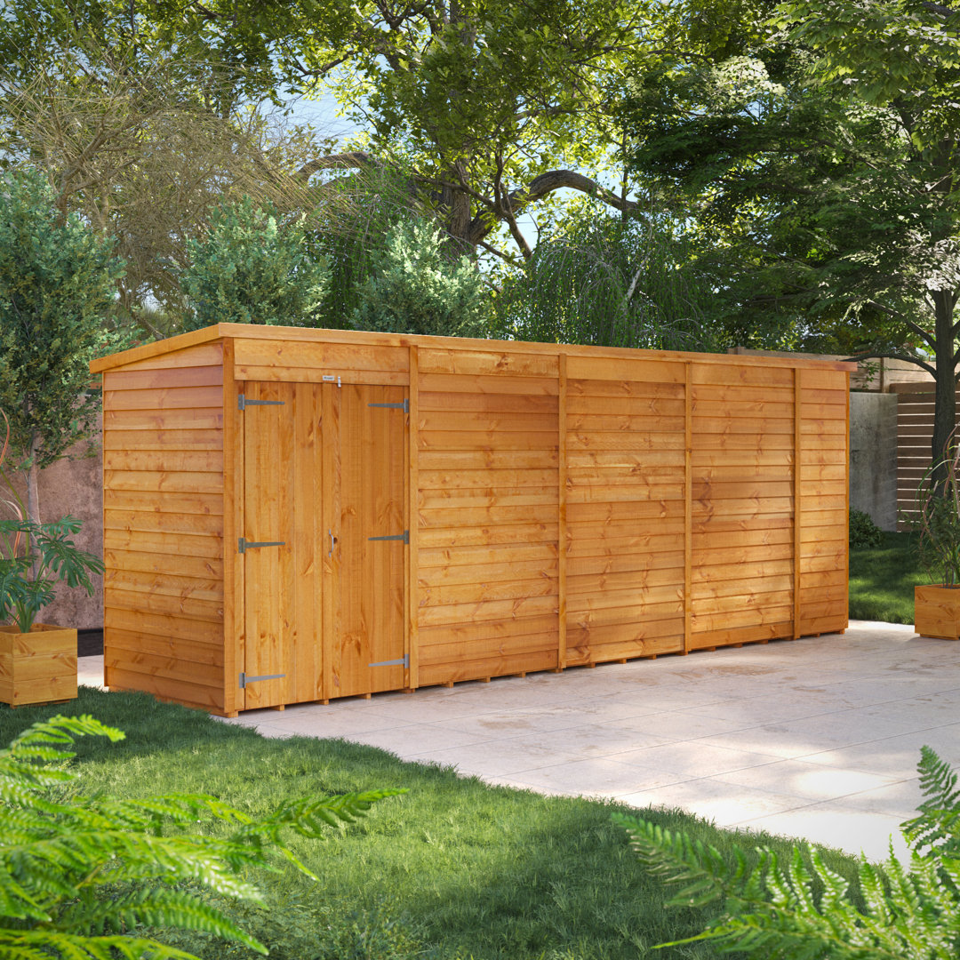Powersheds 18 x 4ft Timber Overlap Windowless Pent Garden Shed, Double Doors