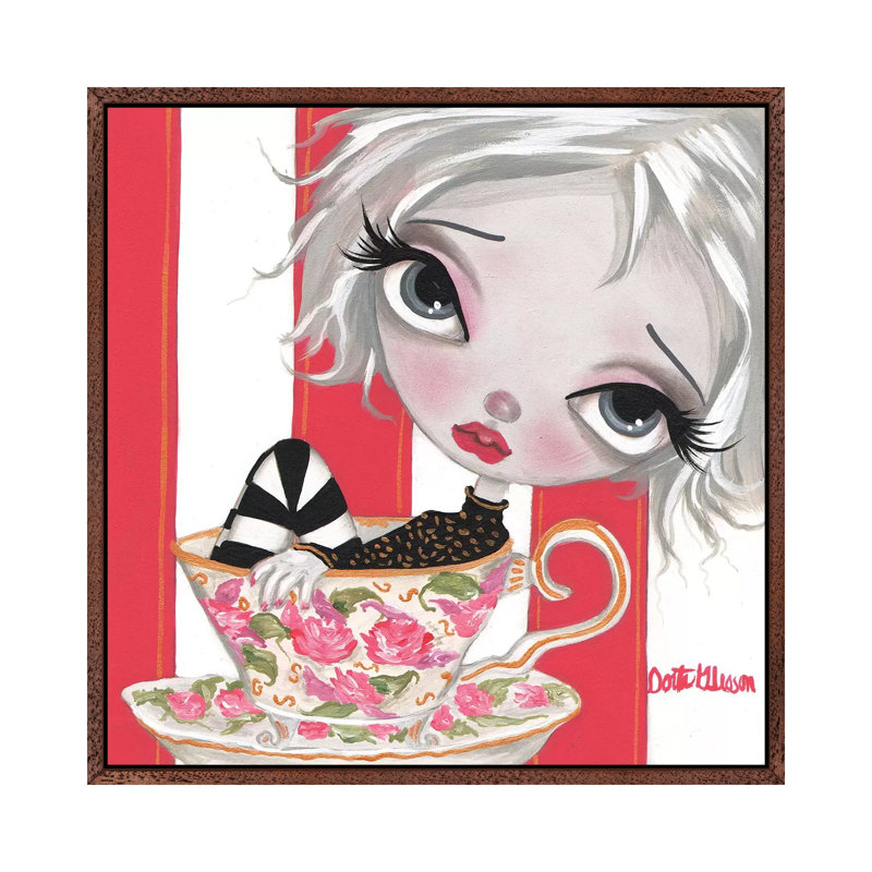 A Little Cup Of Tea by Dottie Gleason - Painting on Canvas, Classic Brown Wood Framed, 93.98cm H x 93.98cm W x 3.81cm D