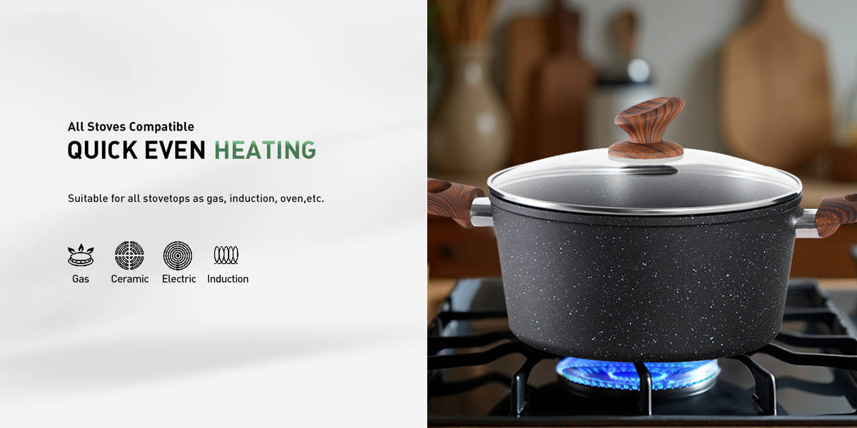 12 Piece Granite Black Nonstick kitchen Cookware Induction Pots and Pans Set