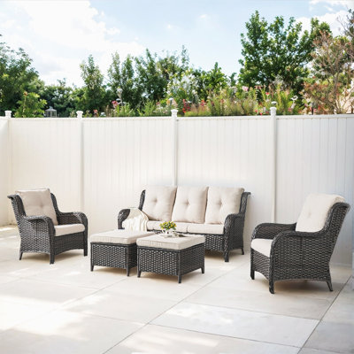 Ensemble de patio complet en osier avec coussins 5 pièces Bonia