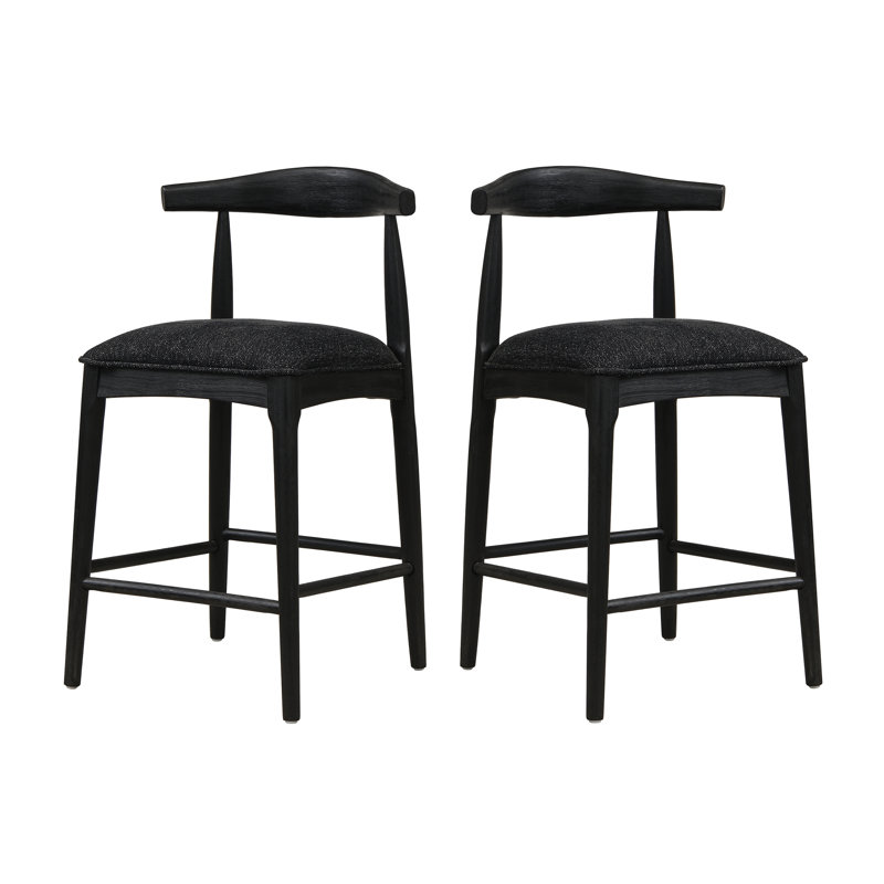 TABOURET DE COMPTOIR EN TISSU NOIR (ENSEMBLE DE 2), Siège noir / structure noire