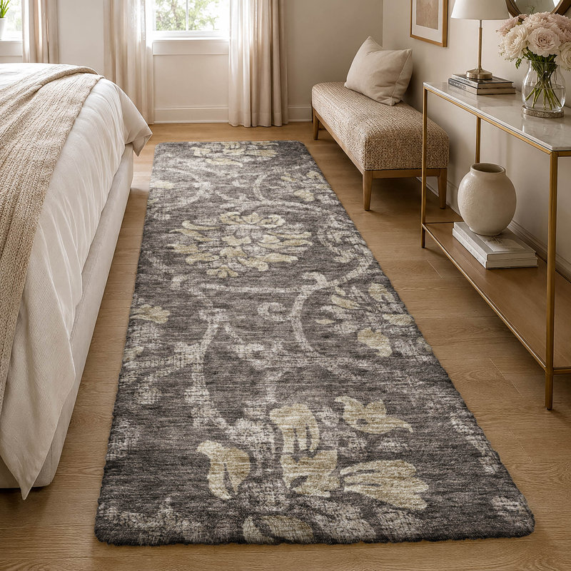 Tapis Dream Shag ADS766 de qualité supérieure, lavable à la machine et à motif floral, Brown, 2'3" x 7'6" Runner