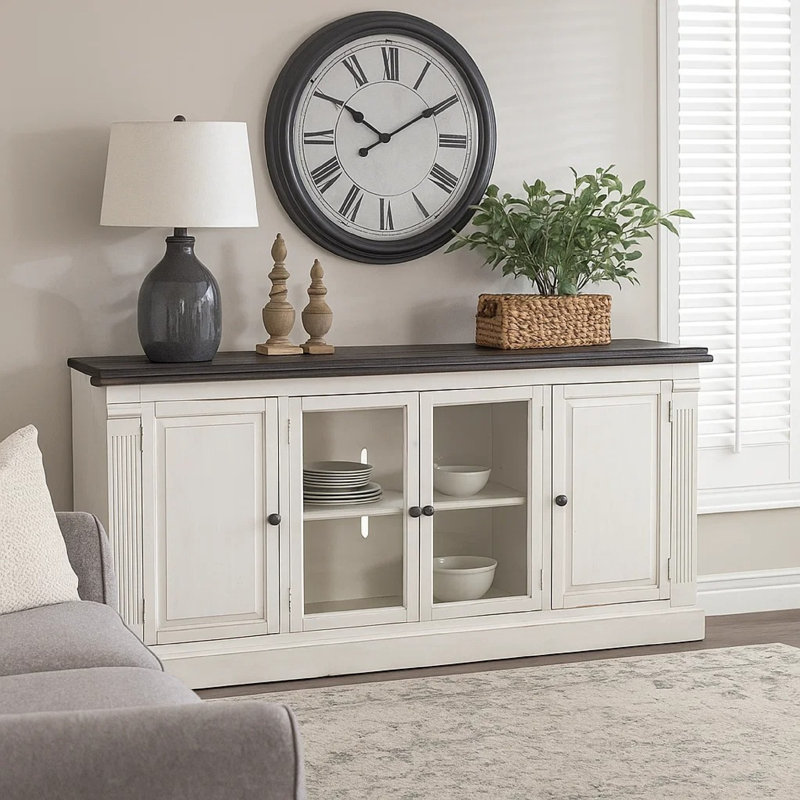 Meuble télé Ivvy, tablettes, moulure en bois brun blanc, 81 po