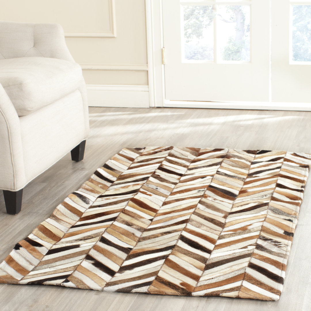 Anjely Studio Leather Hand Wooven Leather Geometric Rug Williston Forge Rug