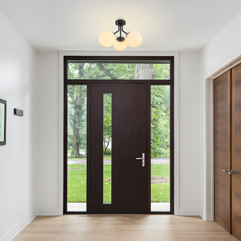 Plafonnier semi-encastré en verre 3 lumières Janto, Noir mat