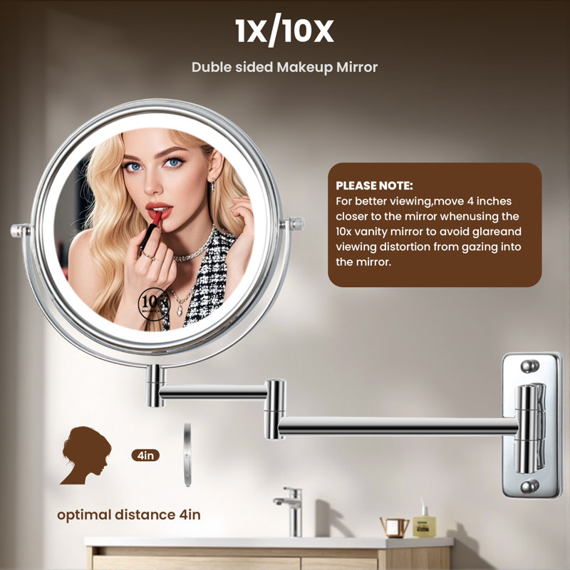 8" LED 1X/10X Magnifying Makeup Mirror, Chrome