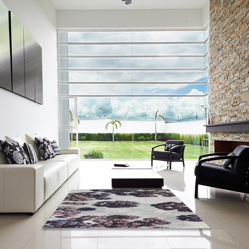Tapis violet/gris tissé à la machine, Carré 8 pi