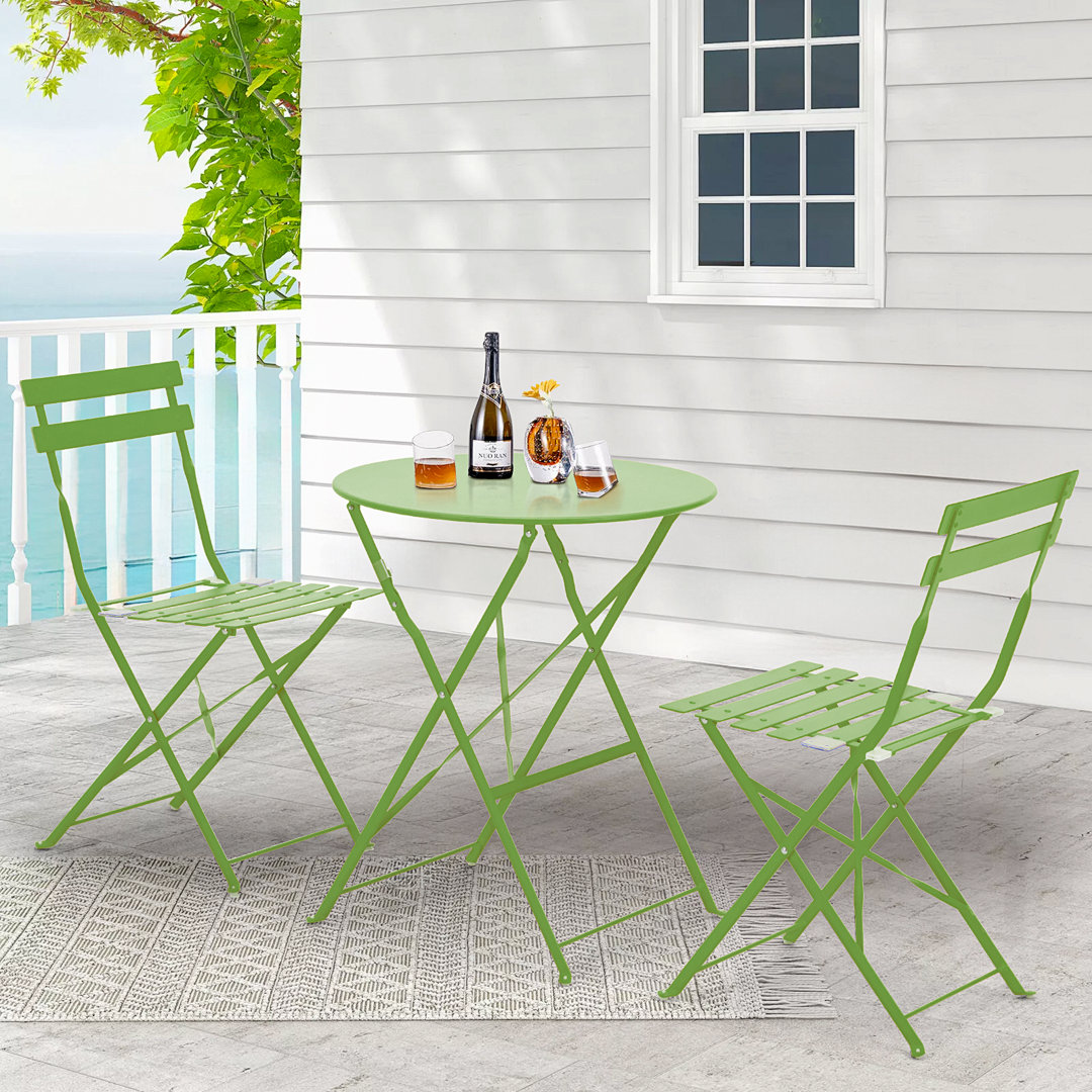 Anshu Iron Table And Folding Chair Set, 2 - Person Round Outdoor Dining Set Latitude Run®