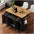 54" Large Kitchen Island with Rubber Wood Drop Leaf and Embossed Texture – Black-129895290