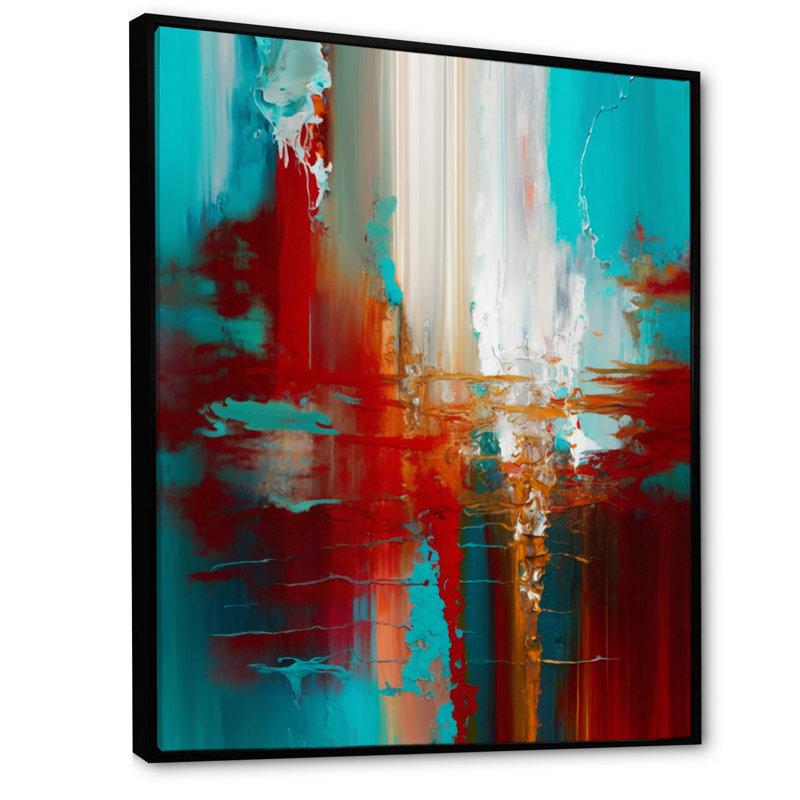 «Rhythmic Abstract Teal Awakening I», reproduction d'art sur toile, H 32 po x l 24 po x P 1 po, Cadre flottant noir