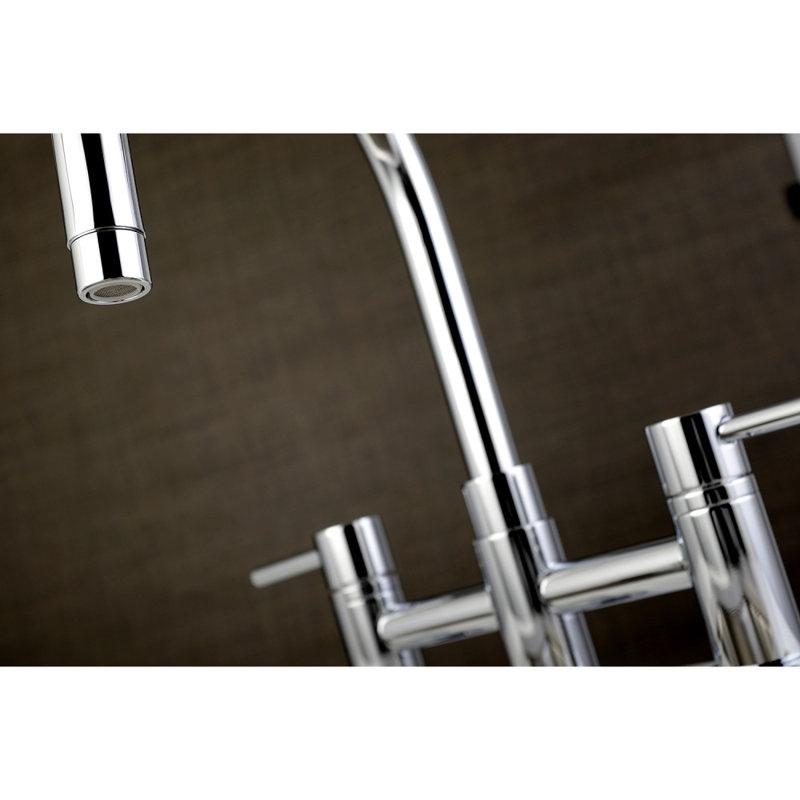 Kingston Brass Concord Two-Handle 4-Hole Deck Mount Bridge Kitchen Faucet with Brass Side Sprayer, Polished Chrome