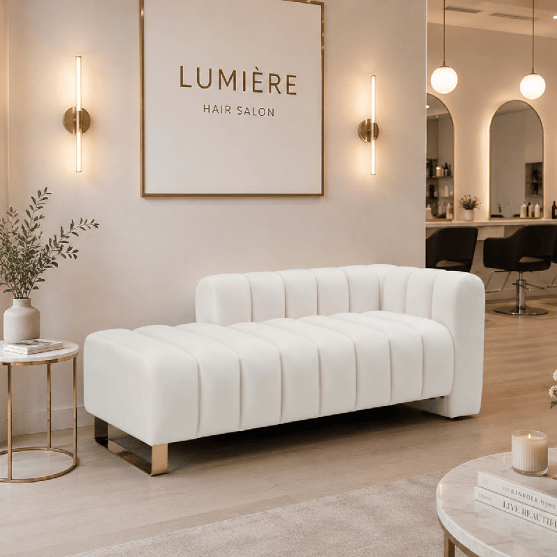 Banc d'intérieur rembourré Glam avec dossier et accoudoirs, Crème