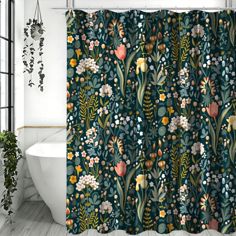 Rideaux de douche avec crochets inclus, Motif floral vert