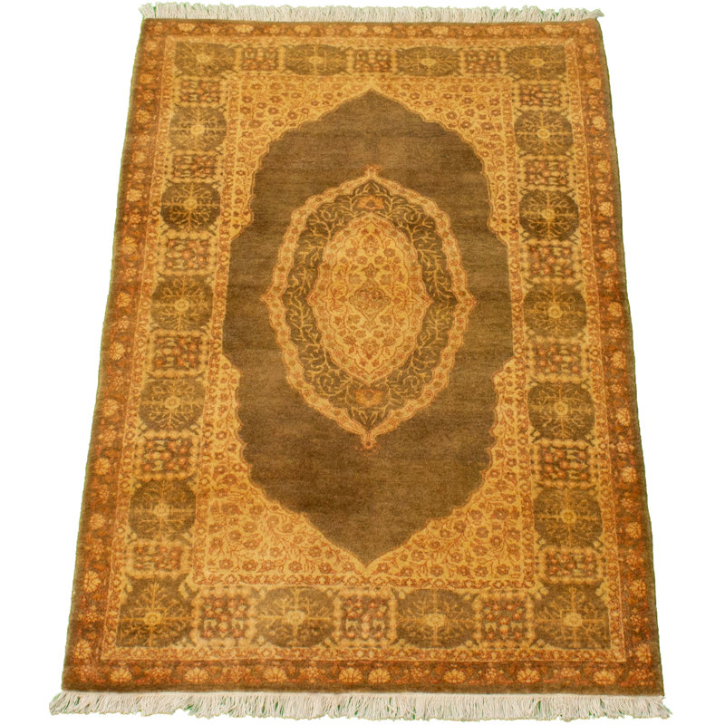 Tapis de zone en laine brun foncé 3 pi 1 po x 5 pi 1 po one-of-kind à la main noué la new age 18/20 pako