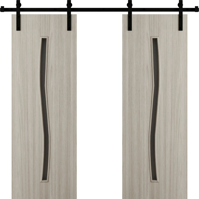 Porte de grange double moderne - ESSENTIEL 8002 - Ensemble de rail de 13 pi - Portes intérieures à panneau plein