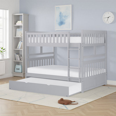 Koraima Transitional Wood Full over Full Bunk Bed with Pull-Out Trundle Bed, Protective Guard Rails & Integrated Ladder
