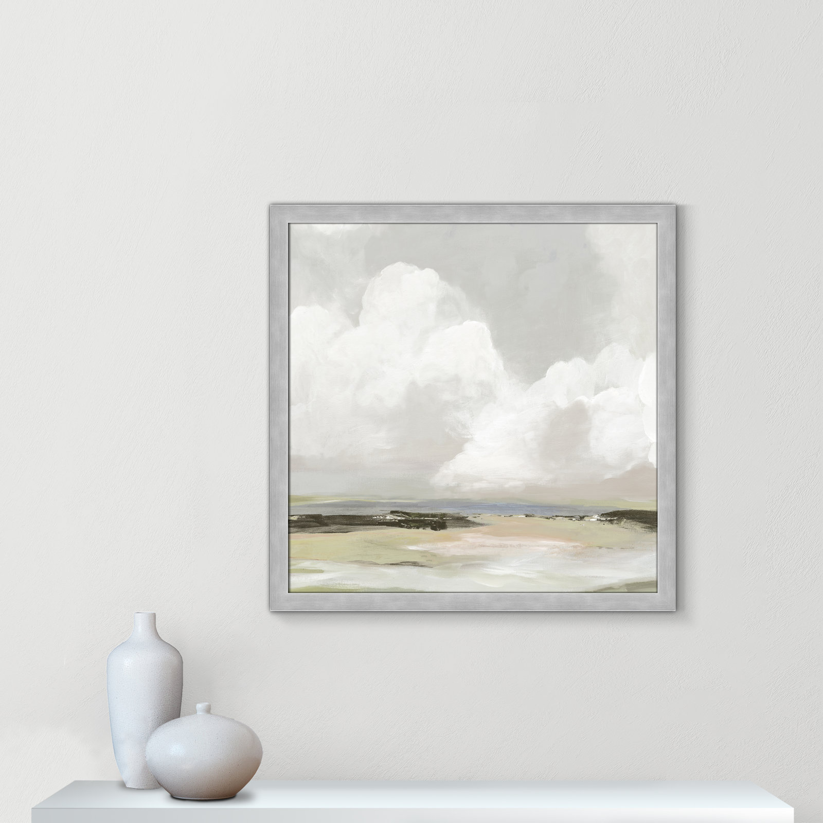 Weatherhill "Soft Clouds" Painting, 28.5" H x 28.5" W x 1.12" D, Matte Silver Framed