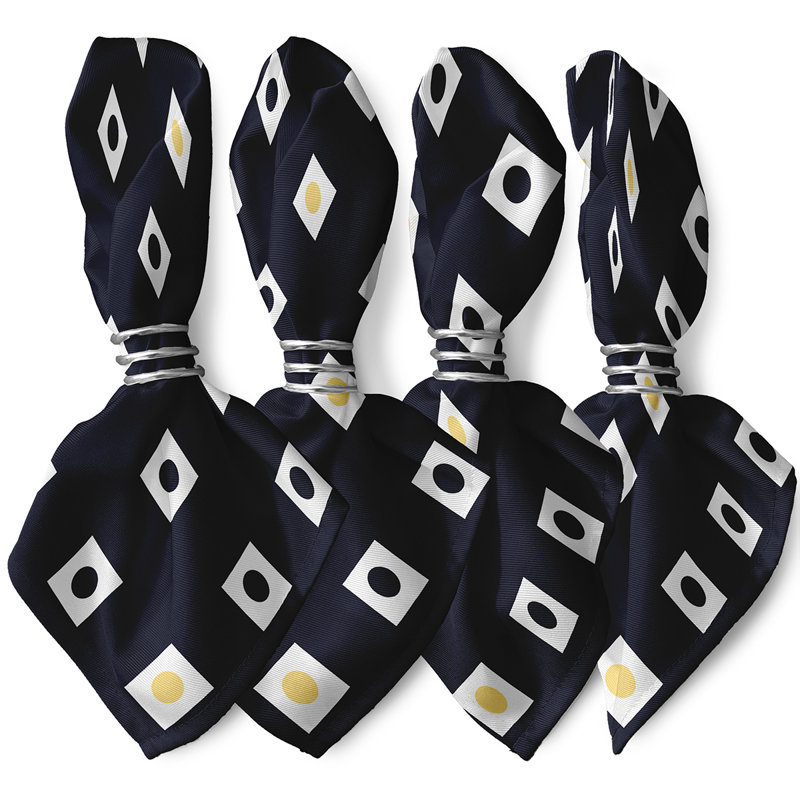 Polyester Geometric Square Napkin, 18" W x 18" L, Navy Blue / Yellow