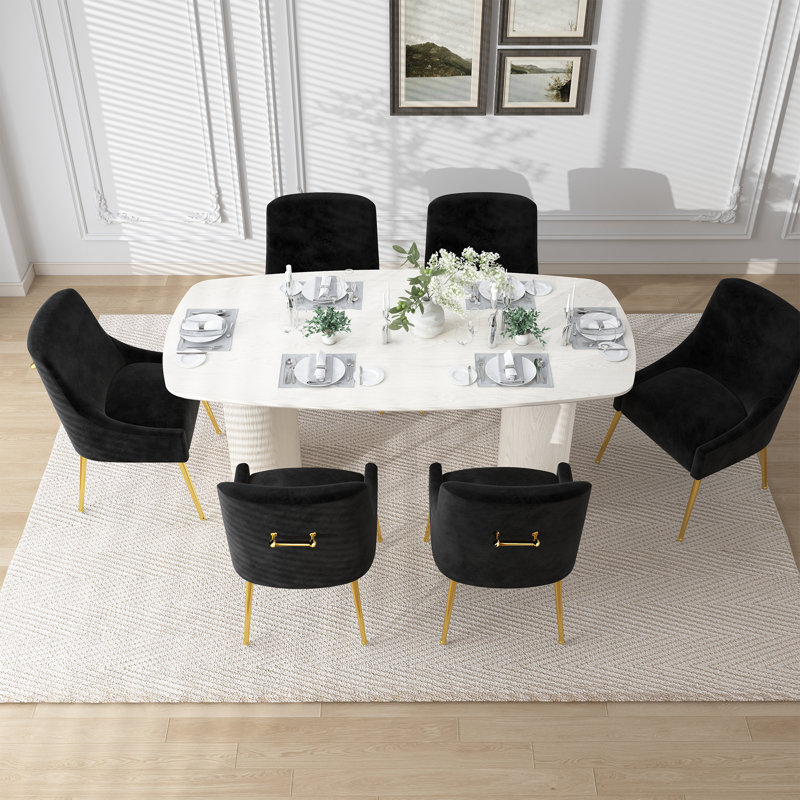 Ensemble de table de salle à manger moderne 6 personnes avec chaises en velours Hillory, Noir