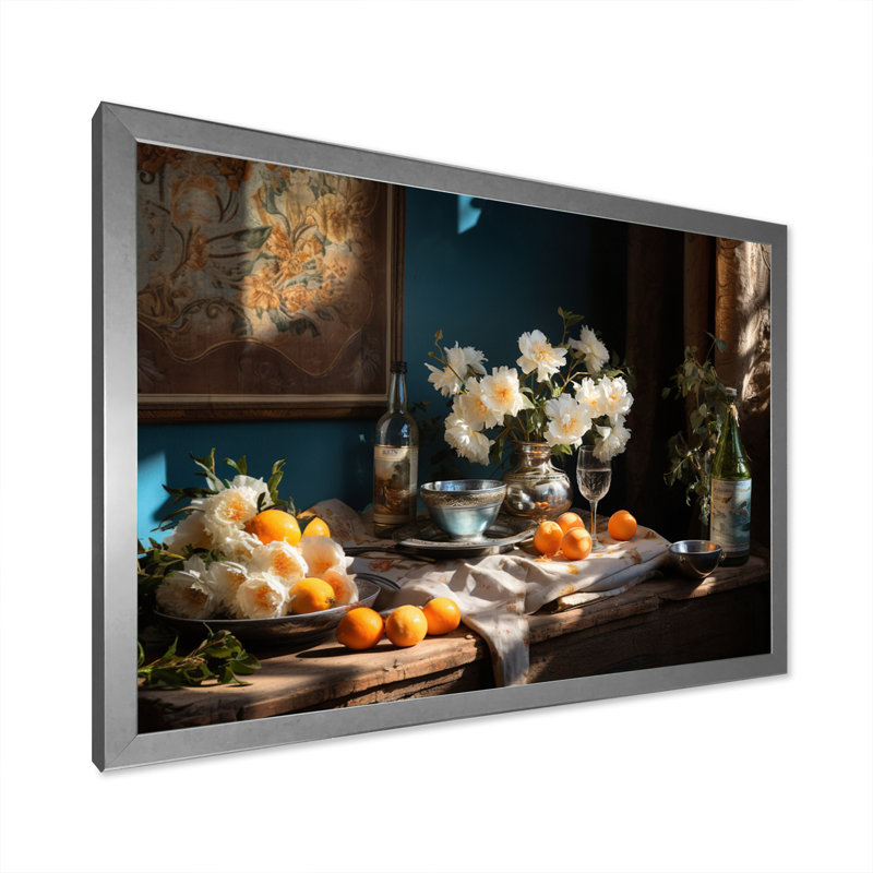 Nature morte floral sérénité II, Cadre photo argenté, H 34 po x l 44 po x P 1,5 po