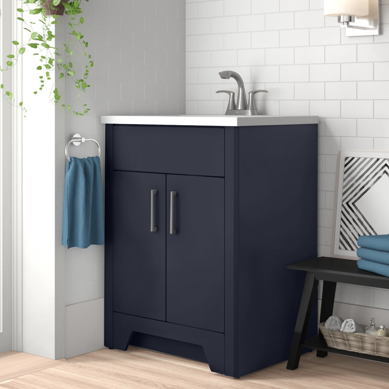 Cousar 24.5" W Single Bathroom Vanity with Cultured Marble Top, Deep Blue