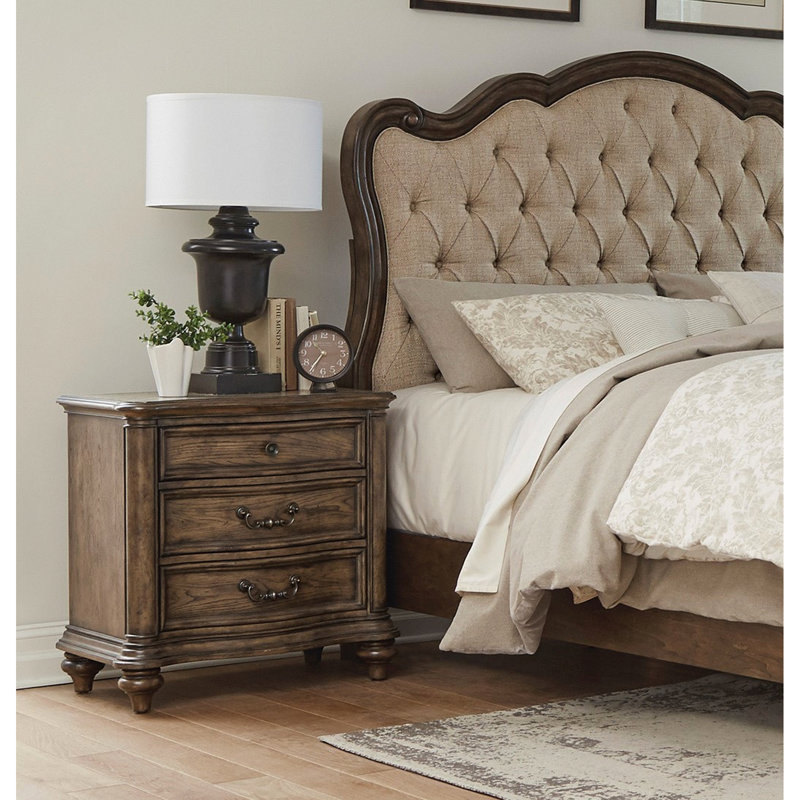 3 Table de chevet en chêne brun pour la chambre à coucher - Table de chevet élégante et pratique en matériaux de bois de qualité