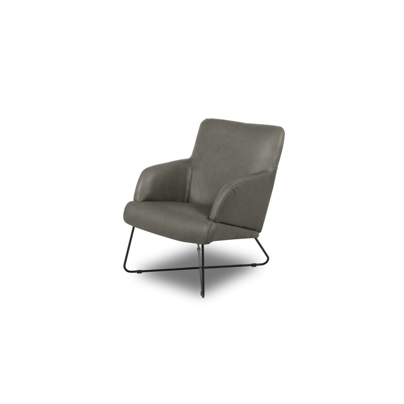 Averie Genuine Leather Designer Armchair, Light Grey